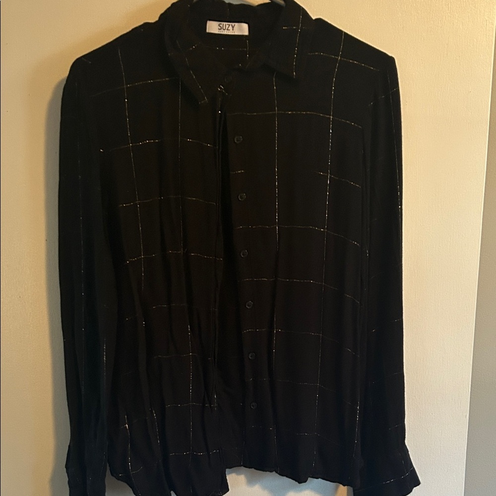 Black Button-Up Shirt with Subtle Stripes